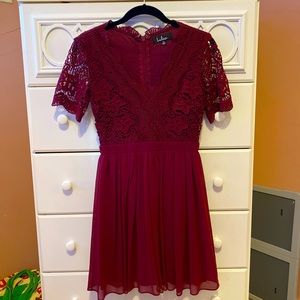 Lulus Angel in Disguise Burgundy Lace Skater Dress